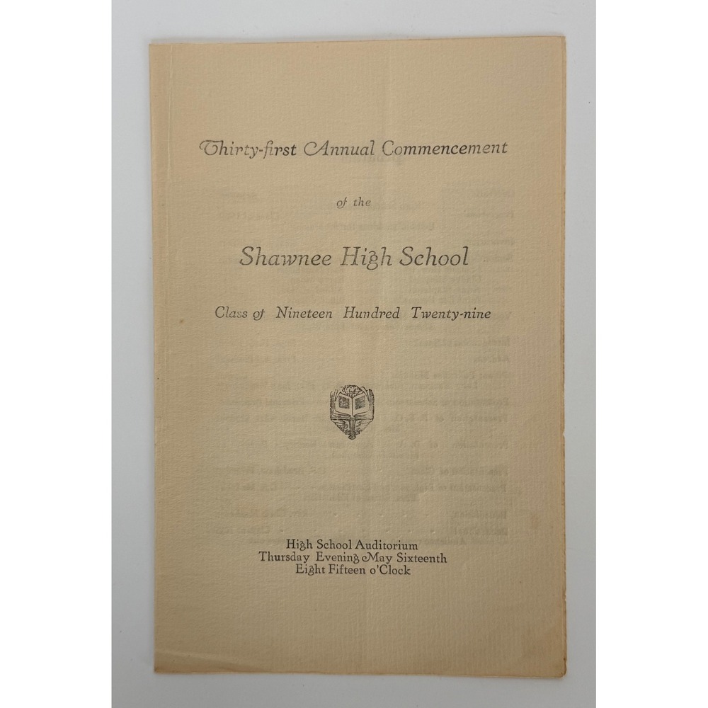 1929 Shawnee High School Oklahoma Commencement Program Class Roll Ephemera
